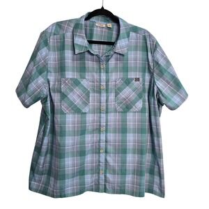 LL Bean Plaid Short Sleeve Button Up Shirt Plus Size 2X Green Blue Womens Casual